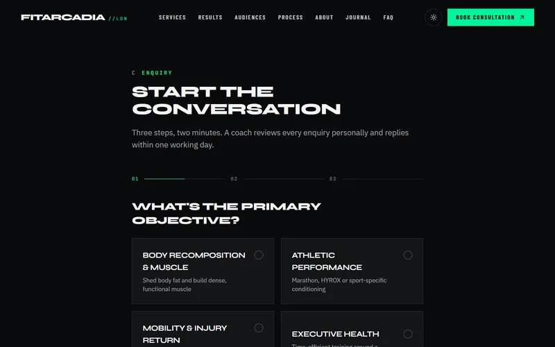 A three-step enquiry: the primary objective, how you want to train, then your details