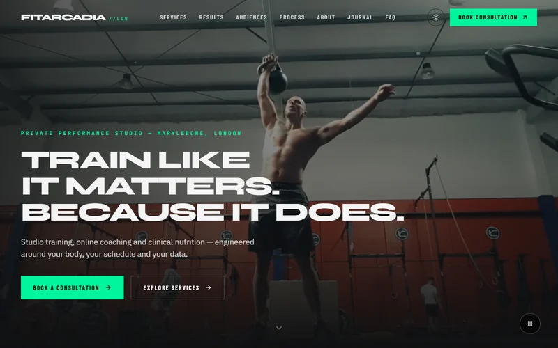 The FitArcadia home page: Train like it matters, over a looping training film
