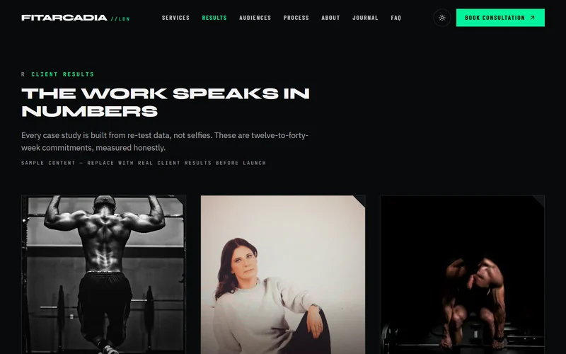 Client results page labelled as sample content