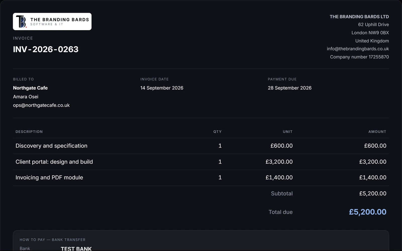 An invoice inside the client portal